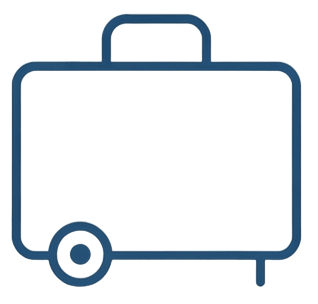 Dibujo delineado en azul de una caja de herramientas portátil